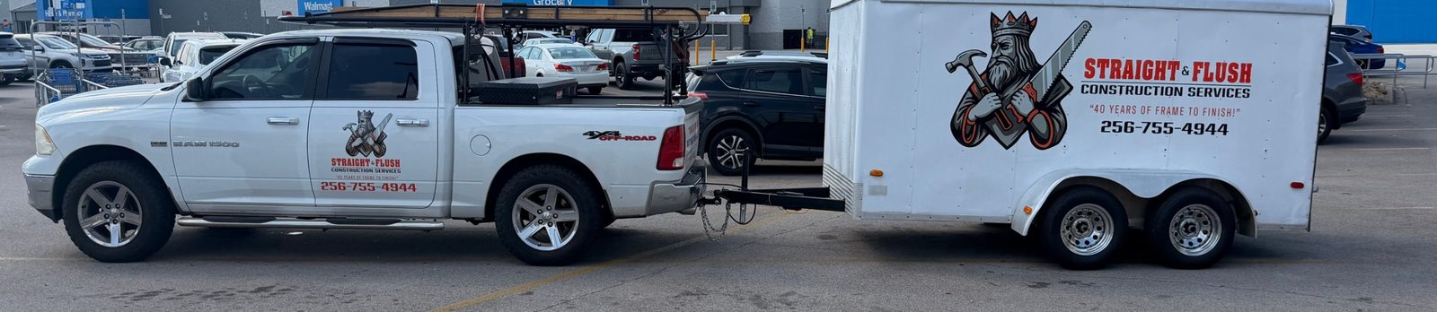 Straight Flush Construction Services truck and enclosed trailer